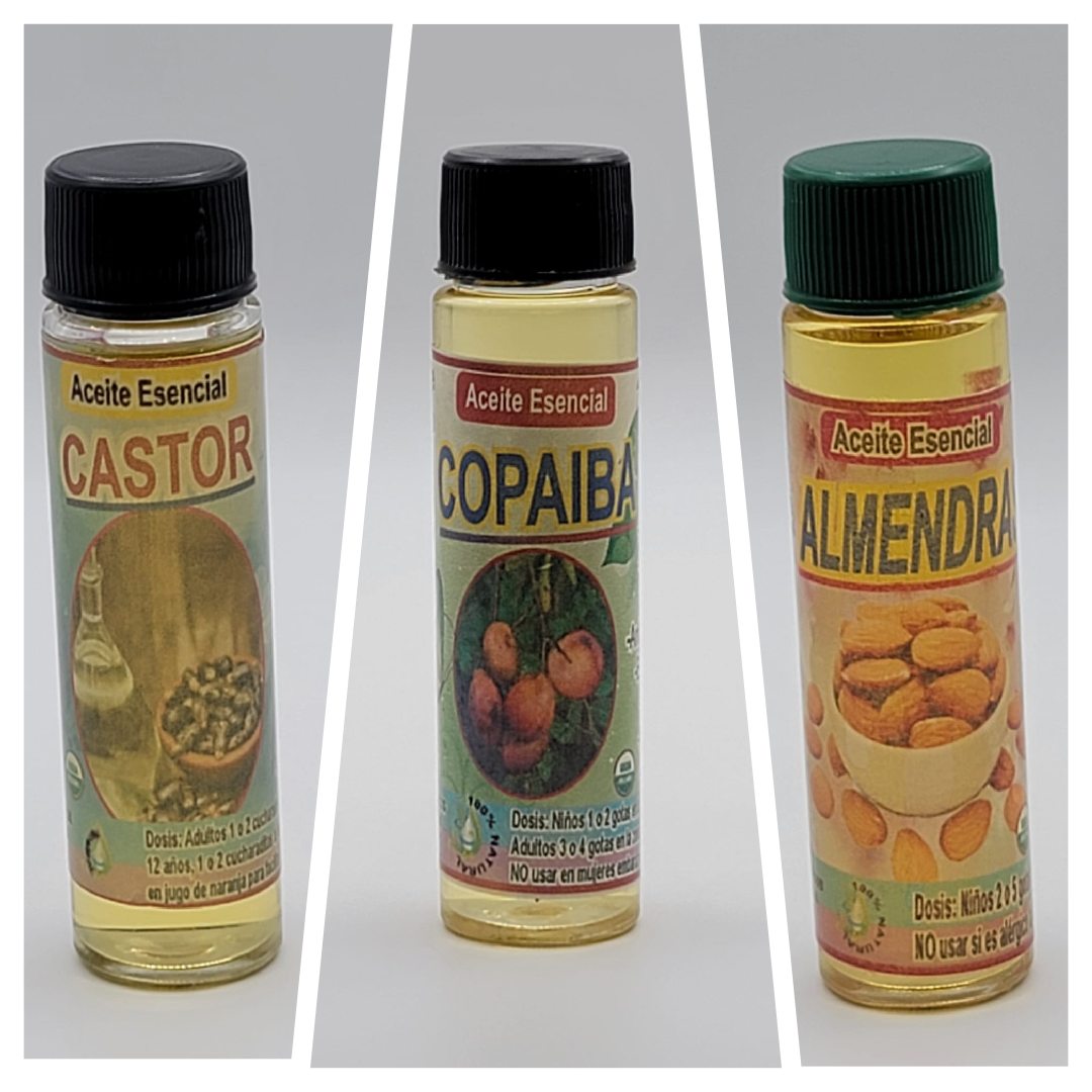 3 Aceites Esenciales Copaiba, Almendras, Castor